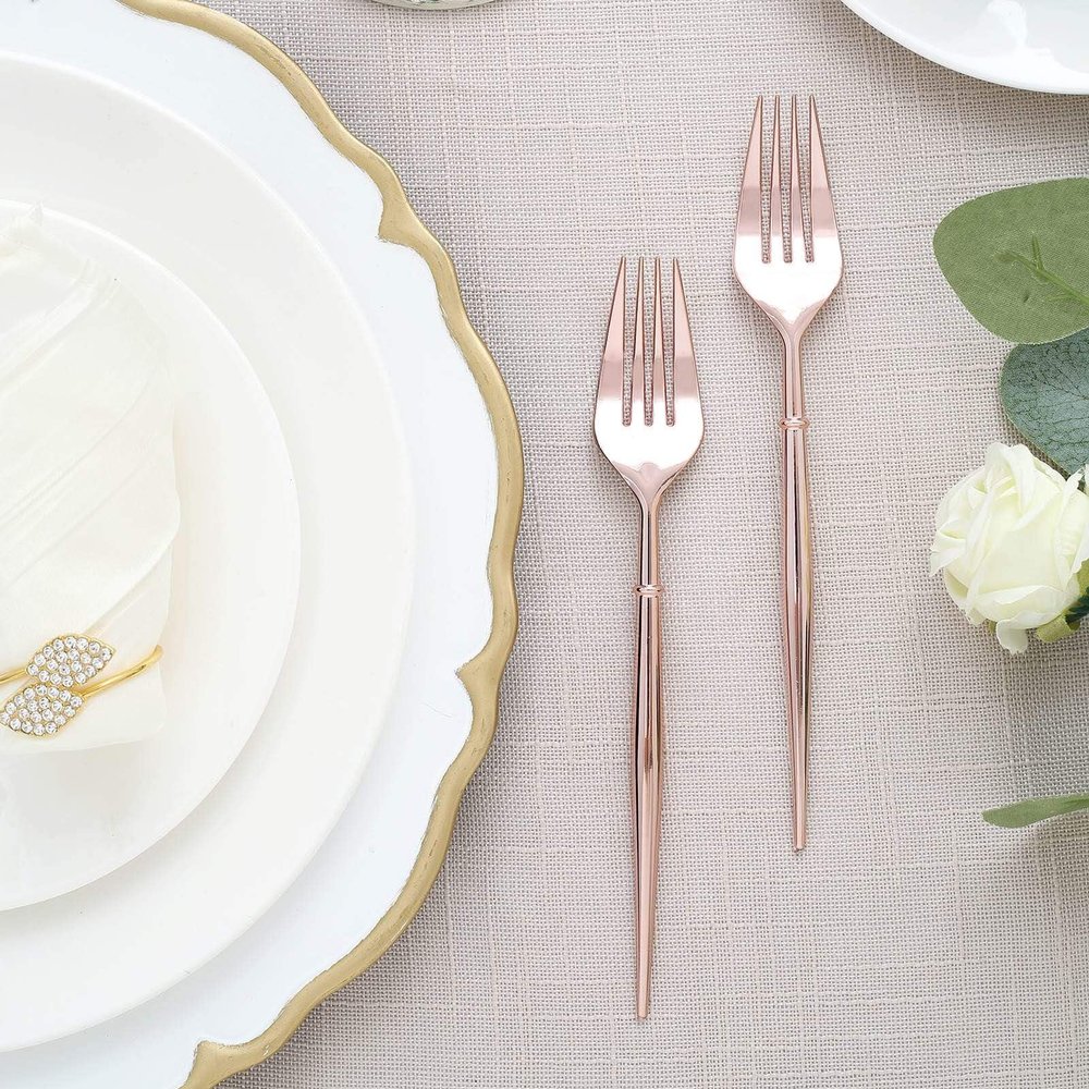 24 Gold 8-inch Heavy Duty Plastic Forks Disposable Cutlery - for Wedding Party Reception Catering Decorations Supplies