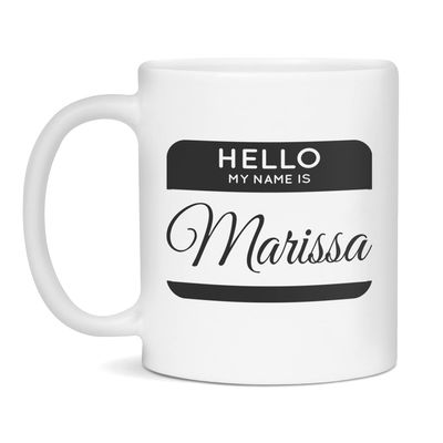 Hello My Name Is Marissa Personalized Girl's Name Tag Label Sticker Coffee Mug, 11-Ounce White