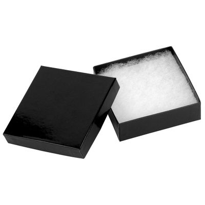 Cardboard Jewelry Boxes 10 Pack - 3.5"x3.5"x1" Bulk Cotton Filled Small Gift Boxes with Lids for Jewelry Packaging (Black Gloss)