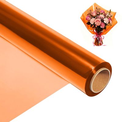 200 ft Orange Cellophane Wrap Roll (16 In x 200 Feet) - 2.5 Mil Thick for Gift Baskets, Bouquets, Party Decorations