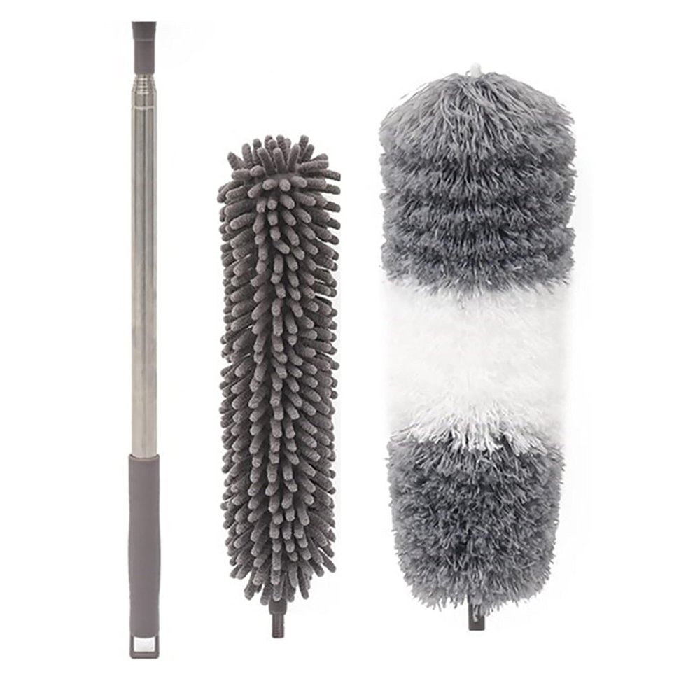 Eaves Brush and Pole - Cobweb Duster and Extension-Pole Combo 20 Foot Reach, Hand-Packaged, Lightweight, 3-Stage Aluminum Pole, Indoor & Outdoor Use Brush Attachment