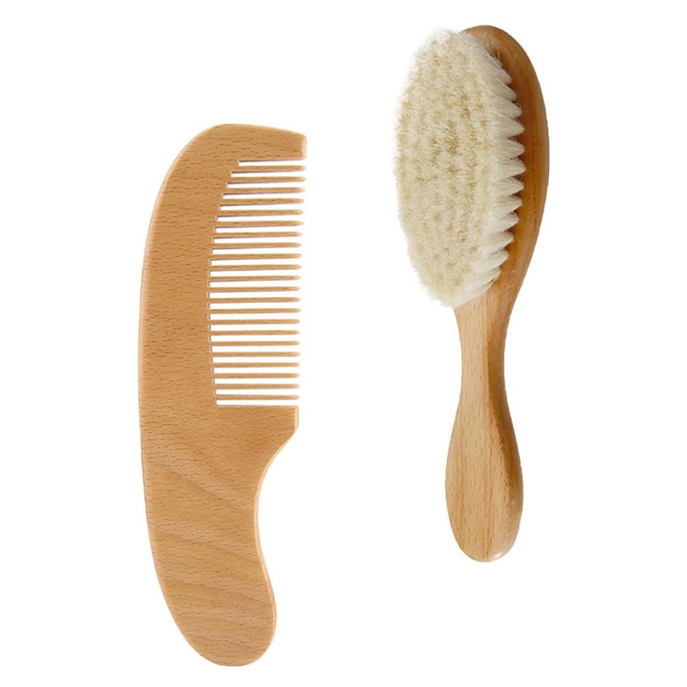 Beaupretty 1set Handle Wool Brush and Comb Kit for Bathing Care Gentle Shampoo Brush for Newborns Promotes Scalp Massage and Blood Circulation Wood Comb