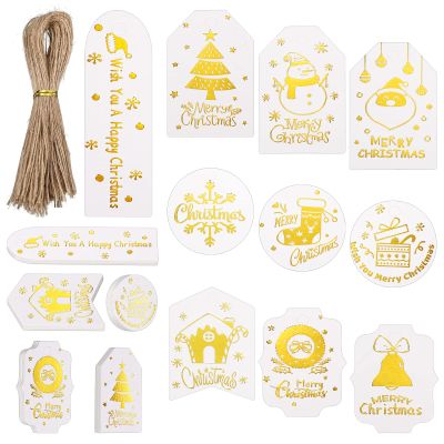 200 Pieces Christmas Tags Gold Foil Paper Present Tag Name Tags Label Christmas Label Hang Tags Christmas Paper Tags Xmas Present Tag with Twine for Christmas DIY Present Supplies Decoration