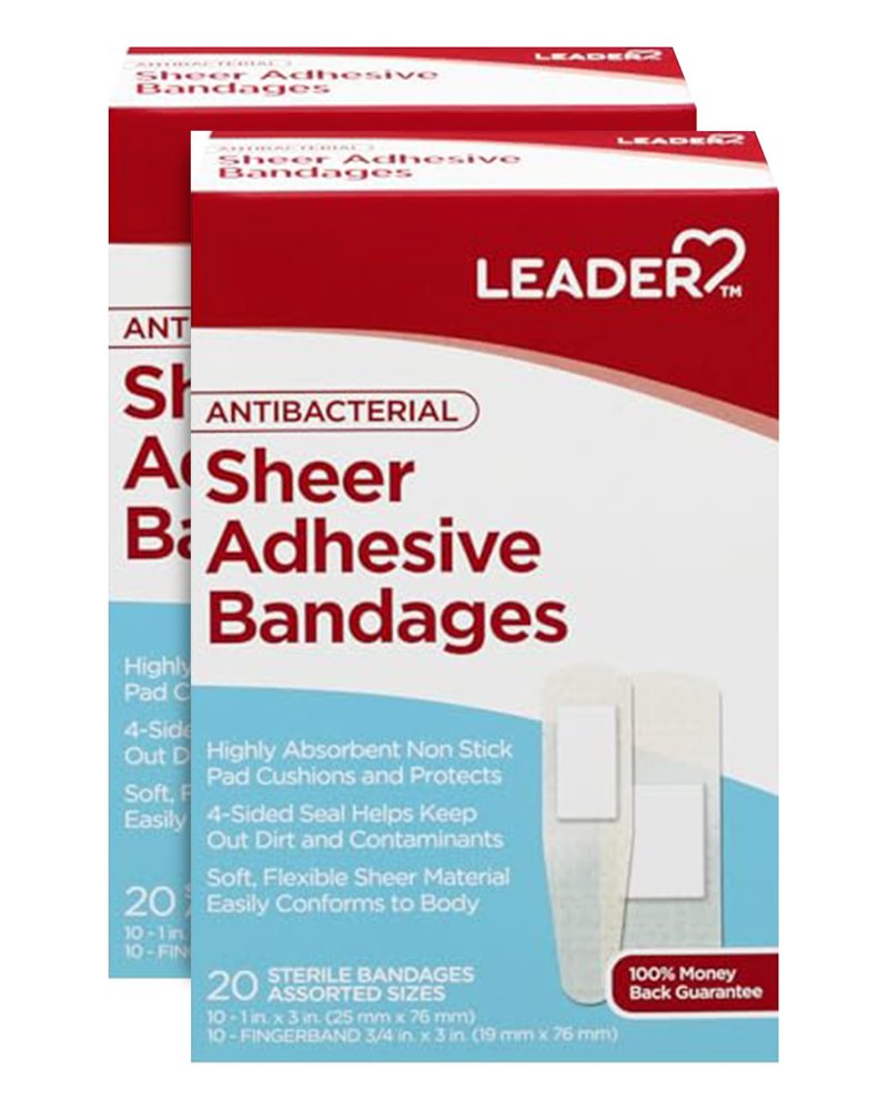 Leader Sheer Adhesive Bandages, Packs ofBlends with Skin, Helps Prevent Infection, Long Lasting, Comfortable Protection for First Aid and Wound Care, Compare to Band-Aid, Assorted Sizes, 40 ct.