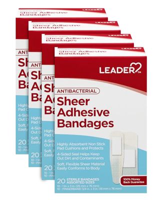 Leader Sheer Adhesive Bandages, Packs ofBlends with Skin, Helps Prevent Infection, Long Lasting, Comfortable Protection for First Aid and Wound Care, Compare to Band-Aid, Assorted Sizes, 80 ct.