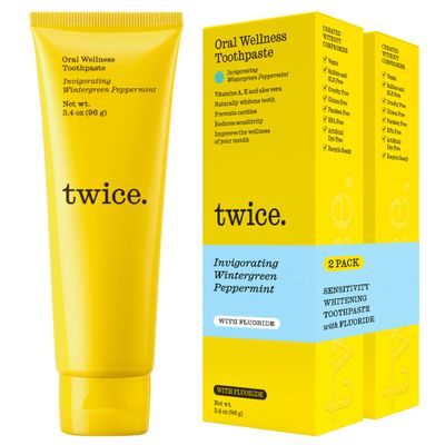 Twice Sensitive Teeth Whitening Toothpaste - SLS Free with Fluoride and Cavity Protection - Wintergreen and Peppermint (2-Pack)