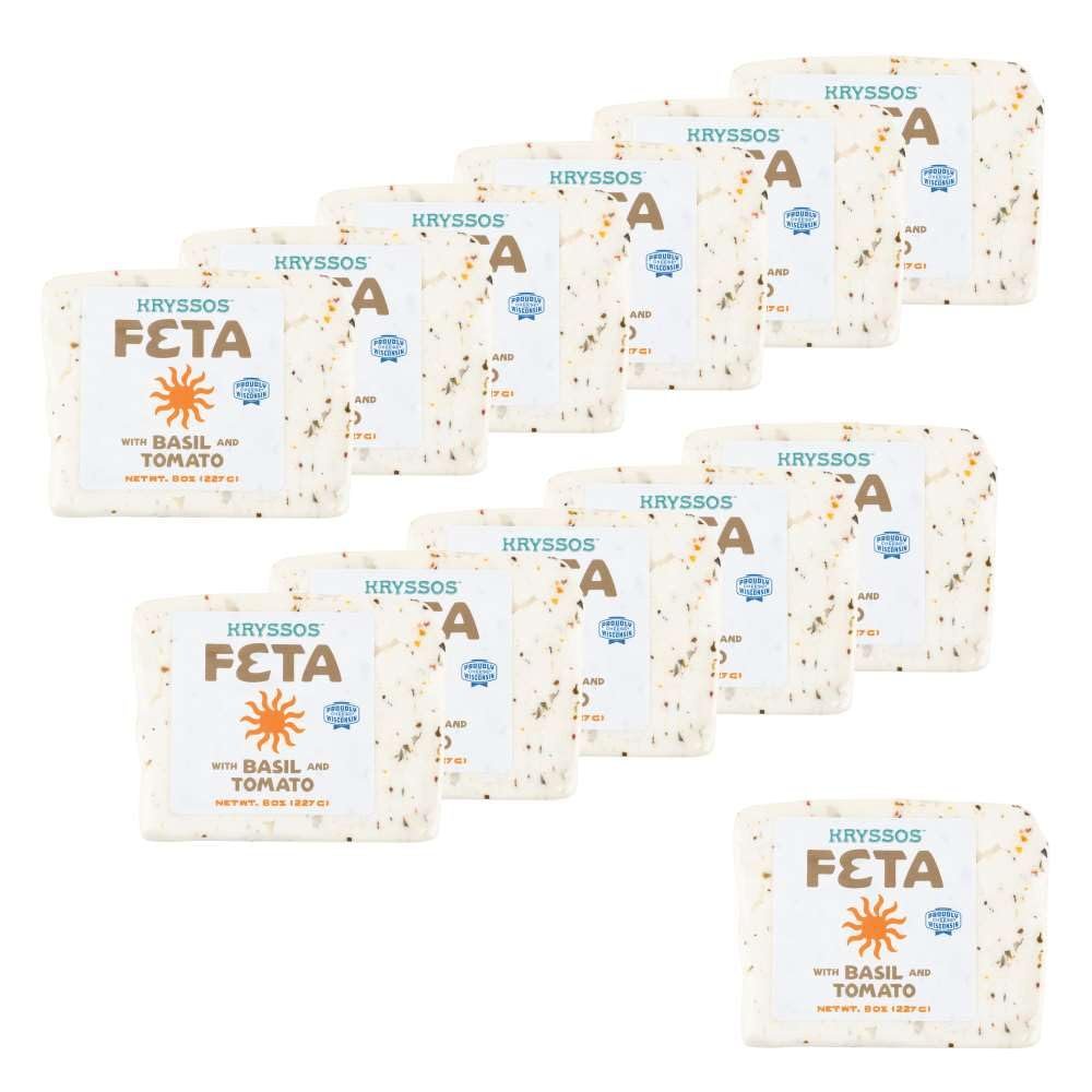 Feta Cheese with Tomato & Basil by The Kryssos Olive Company - Case of 12x8oz. Blocks