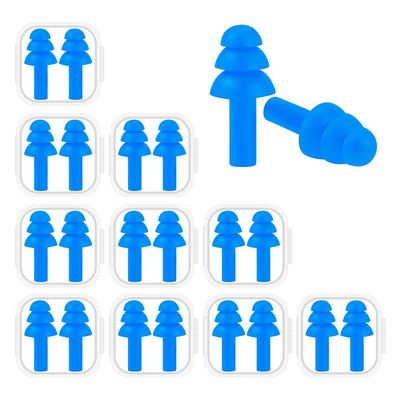 10 Pairs Noise Cancelling Ear Plugs, Premium Soft Silicone, Reusable, Waterproof, Hypoallergenic, Earplugs for Swimming, Airplanes, Concerts, Shooting, Travelling, Sleeping & Snoring (Royal Blue)