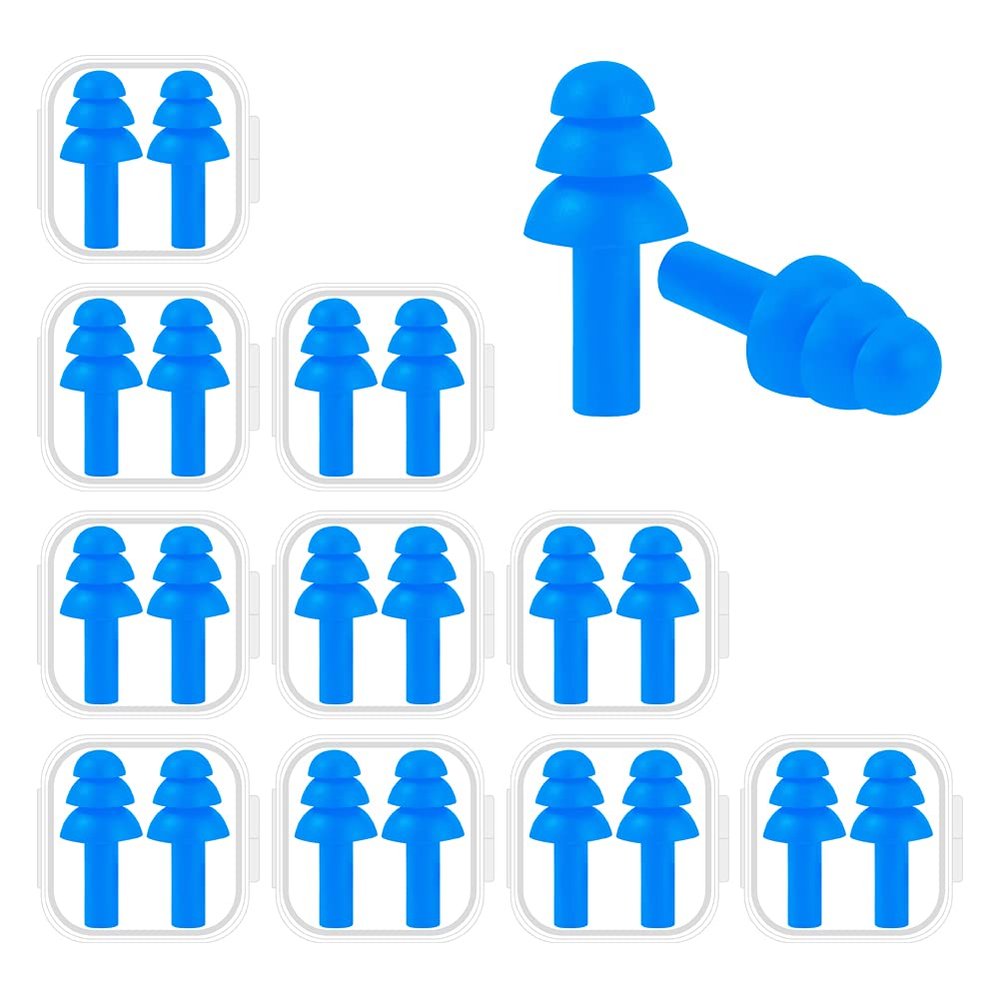10 Pairs Noise Cancelling Ear Plugs, Premium Soft Silicone, Reusable, Waterproof, Hypoallergenic, Earplugs for Swimming, Airplanes, Concerts, Shooting, Travelling, Sleeping & Snoring (Royal Blue)