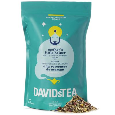 DAVIDsTEA Organic Mother's Little Helper Tea Bags, Premium Relaxing Sleep Tea with Valerian Root and Chamomile, 75 Tea Sachets Total