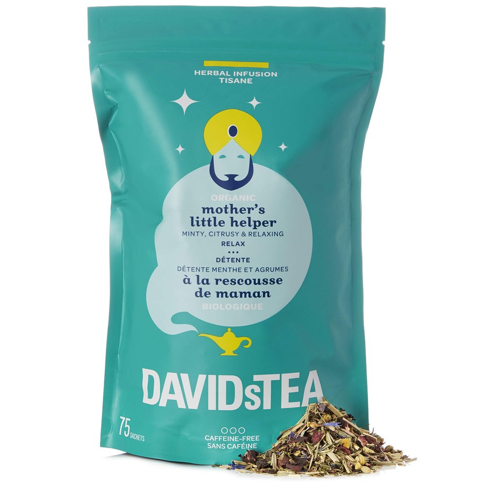 DAVIDsTEA Organic Mother's Little Helper Tea Bags, Premium Relaxing Sleep Tea with Valerian Root and Chamomile, 75 Tea Sachets Total