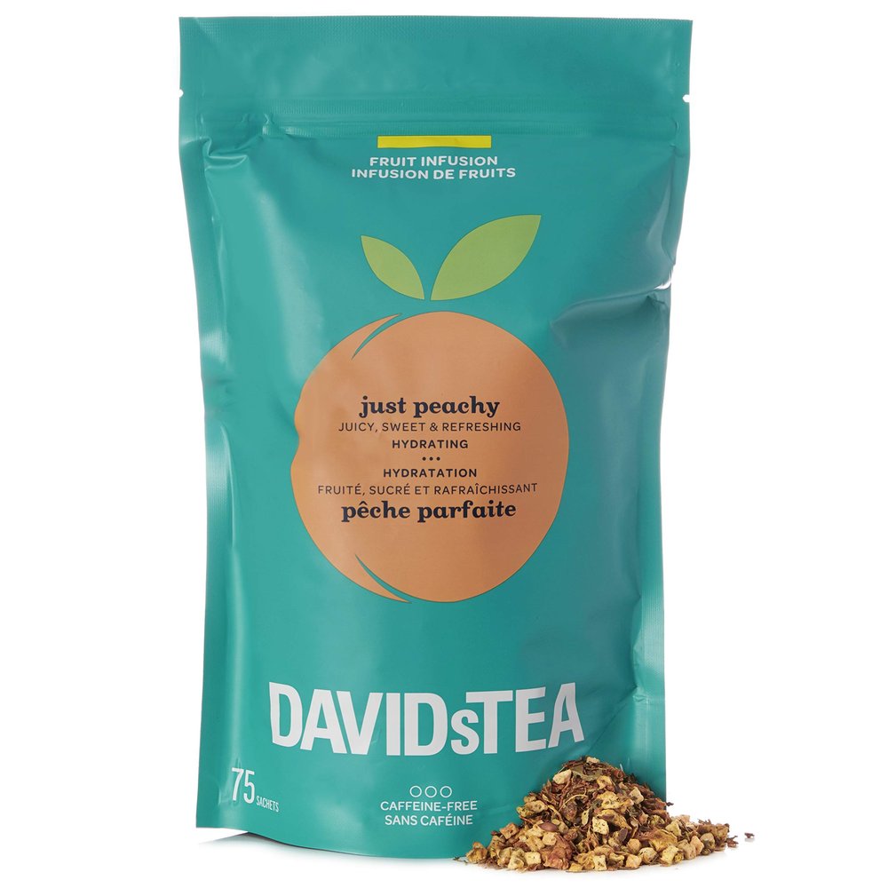 DAVIDsTEA Just Peachy Tea Bags, Premium Herbal Tea with Peach and Apple, Fruity Iced Tea, 75 Tea Sachets Total