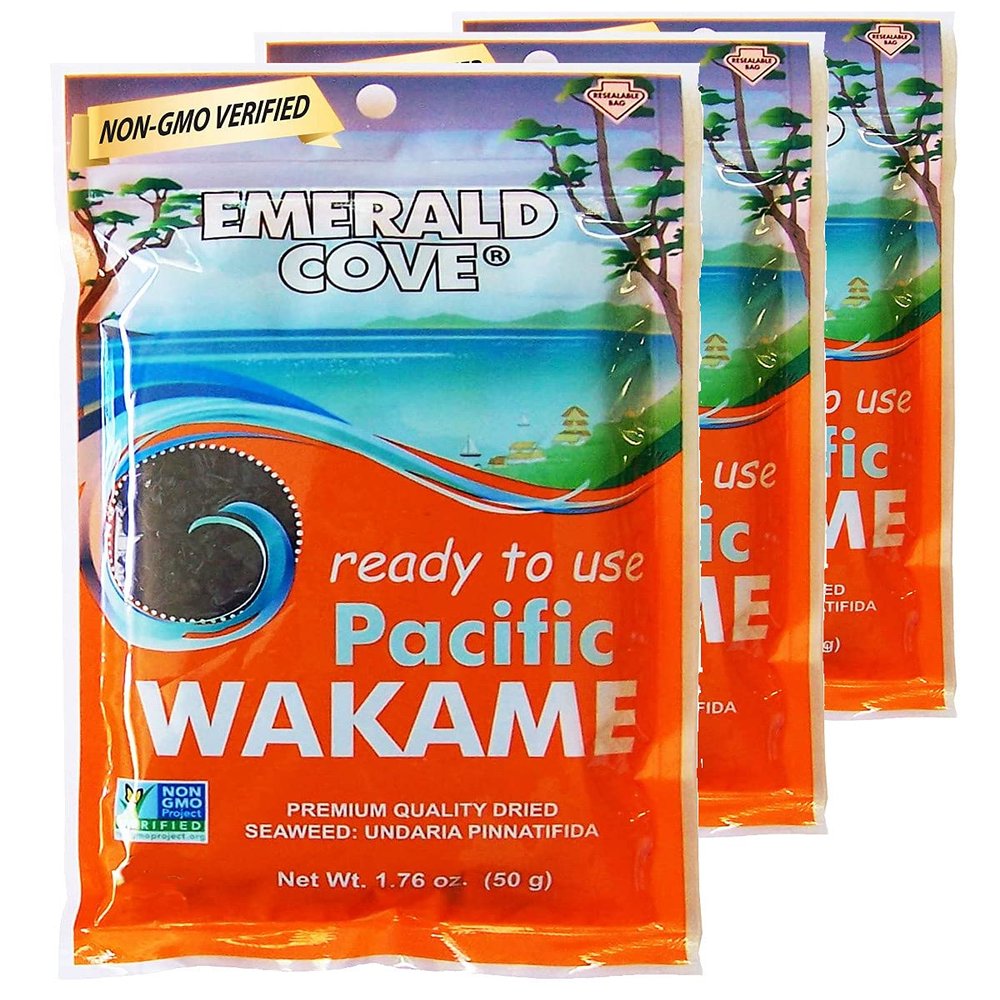 Emerald Cove Pacific Wakame, Dried Seaweed, Non-GMO, Naturally Gluten-Free, Resealable Bag, 1.76 oz (3 pk)