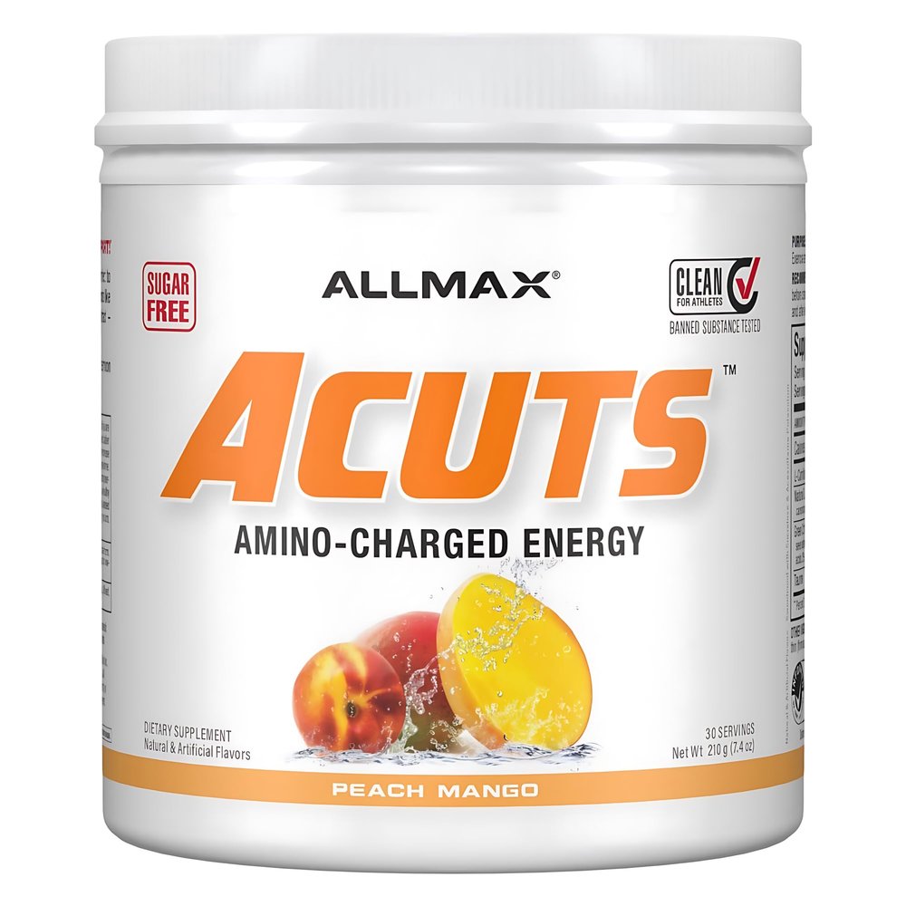 AMINOCUTS (ACUTS), Amino-Charged Energy Drink with Taurine, L-Carnitine, Green Coffee Bean Extract, Peach Mango, 210 g - 30 Servings