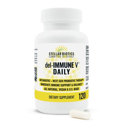 Del-Immune V Daily by Stellar Biotics, All-Natural Immune Support & Gut Health, Immediate Care, Metabiotic: NextGen Probiotic Therapy (120 Caps)