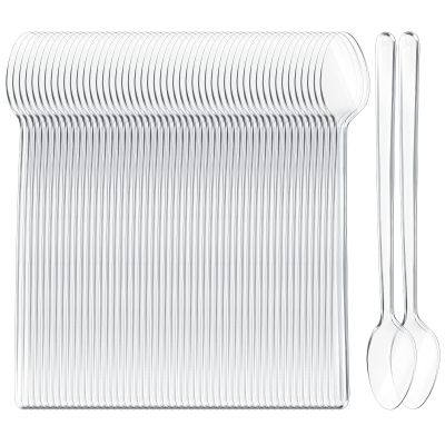 Long Handle Spoon 200 Pcs Clear Plastic Ice Cream Spoons 7.08 Inch Heavy Duty Sundae Spoons for Ice Cream Floats, Milkshakes, Tea, Stirring Cocktails and Tall Beverages