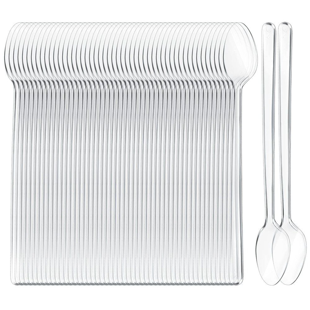 Long Handle Spoon 200 Pcs Clear Plastic Ice Cream Spoons 7.08 Inch Heavy Duty Sundae Spoons for Ice Cream Floats, Milkshakes, Tea, Stirring Cocktails and Tall Beverages