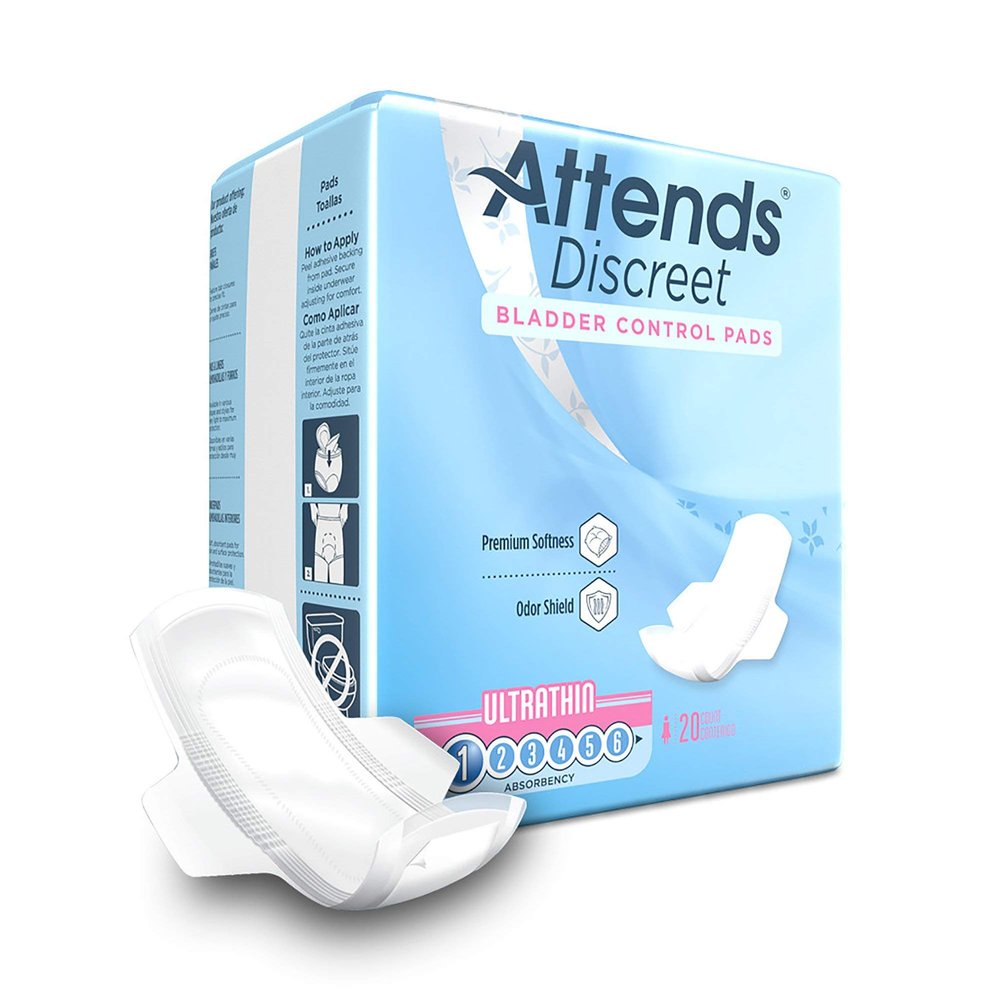 Attends Discreet Bladder Control Pad, 9 Inch Length Light Absorbency Polymer One Size Fits Most Female Disposable, ADPTHIN - Pack of 20