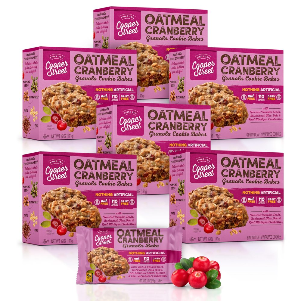 Cooper Street Granola Cookie Bake - Oatmeal Cranberry Chewy Granola Bars | Individually Wrapped Healthy Breakfast Granola Bars | 6 oz | 6 Pack