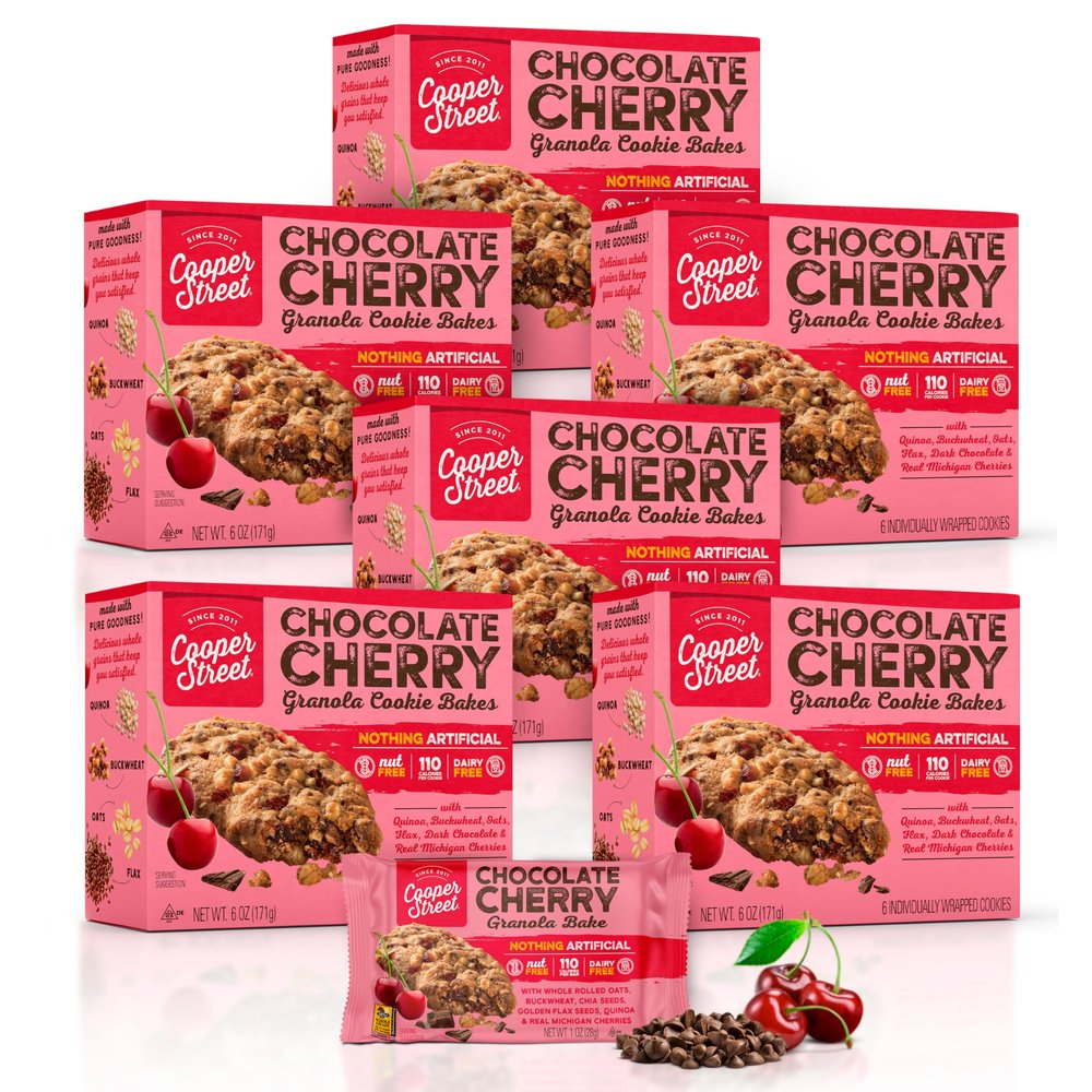 Cooper Street Granola Cookie Bake - Chocolate Cherry Chewy Granola Bars | Individually Wrapped Healthy Breakfast Bars | 6 oz | 6 Pack