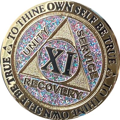 11 Year AA Medallion Reflex Birthday Funfetti Silver Glitter Gold Plated Color Chip