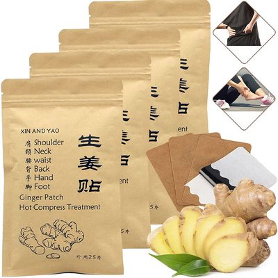 100pcs Self-Heating Ginger Patch for Lymph, Promote Blood Circulation, Pain Relief for Shoulder, Neck, Waist, Back, Hand, Foot, Knee & Joint, Stomach Bloating, Hot Compress Pad (12 * 8cm)