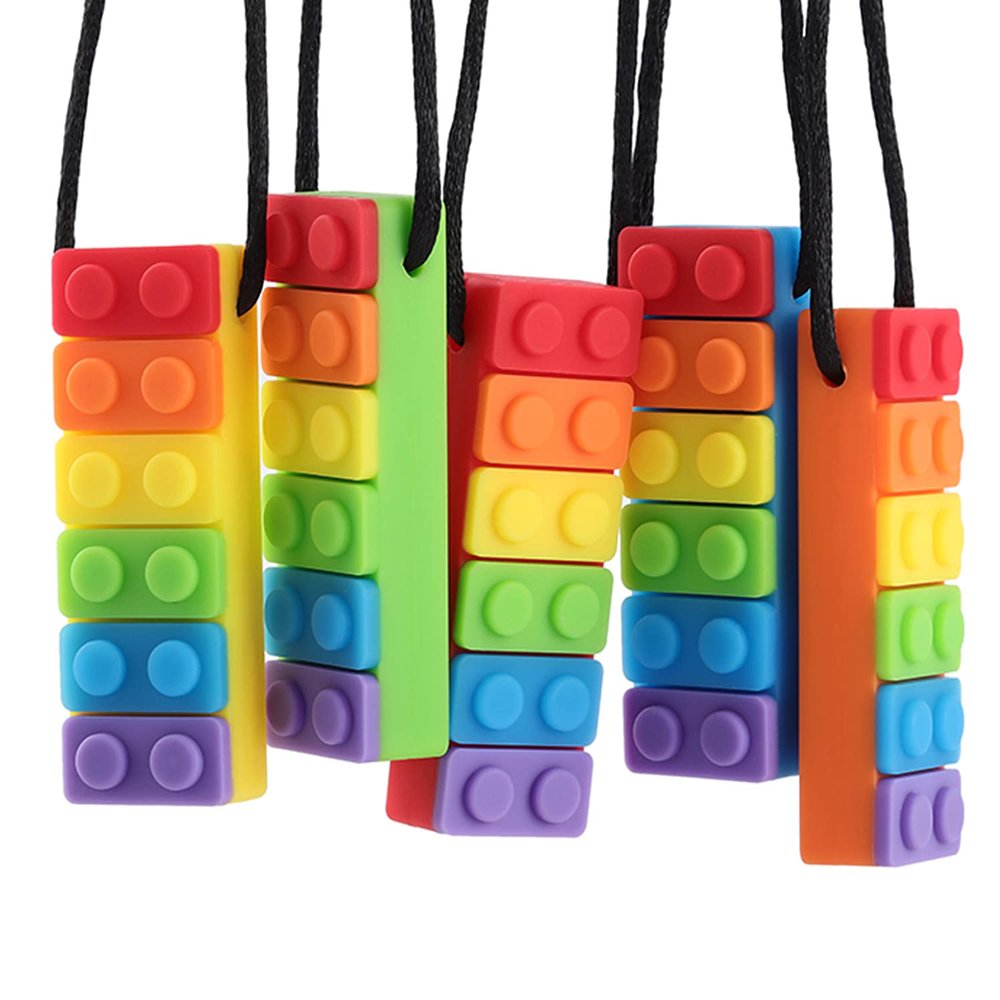 Chew Necklace for Sensory Kids, Seeway Rainbow Chewy Necklace BPA Free, Food- Grade Silicone Oral Motor Aids Chewelry Toys Sensory for Autism, ADHD, Anxiety, or Other Special Needs5 Pack 