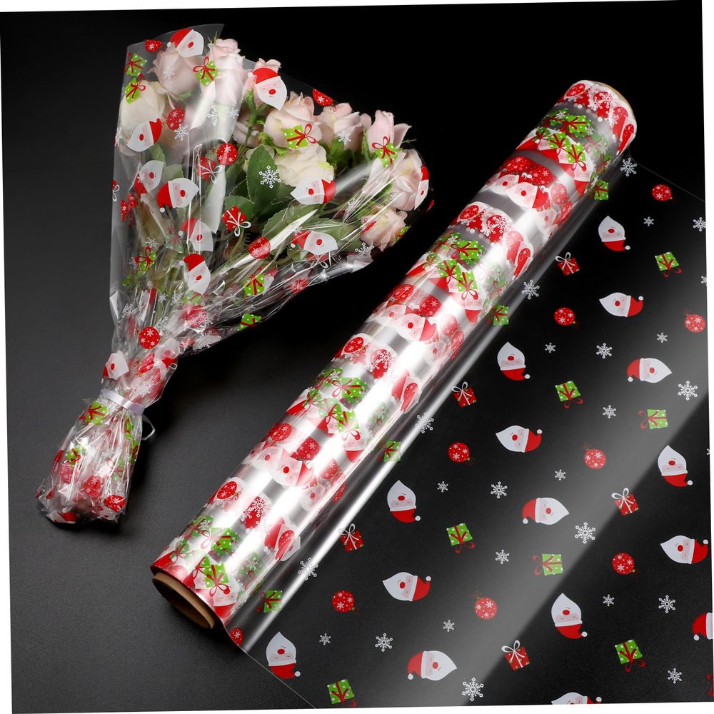 NUOBESTY 2. 5 Mil Christmas Clear Cellophane Wrap Roll|3000cm Long X 40cm Wide|Christmas Designs for, Baskets, Candys, Crafts, Treats, Wrapping