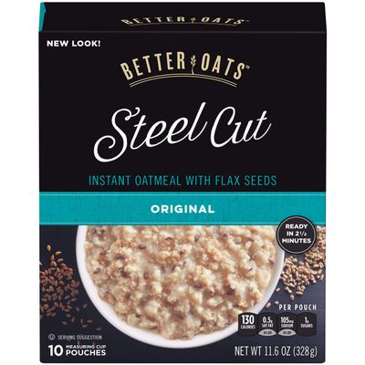 2 pack Better Oats, Steel Cut Classic Instant Oatmeal With Flax, 10 Ct Box