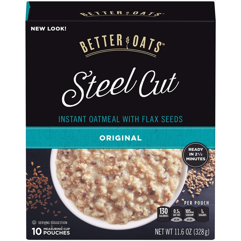 2 pack Better Oats, Steel Cut Classic Instant Oatmeal With Flax, 10 Ct Box