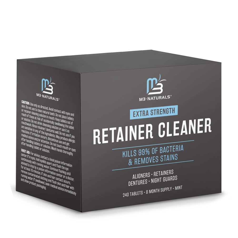 Retainer and Denture Cleansers 240 Tablets Removes Bad Odors Discoloration Stains Plaque for Cleaning Invisalign Mouth Guard Night Guard and Removable Dental Appliances by M3