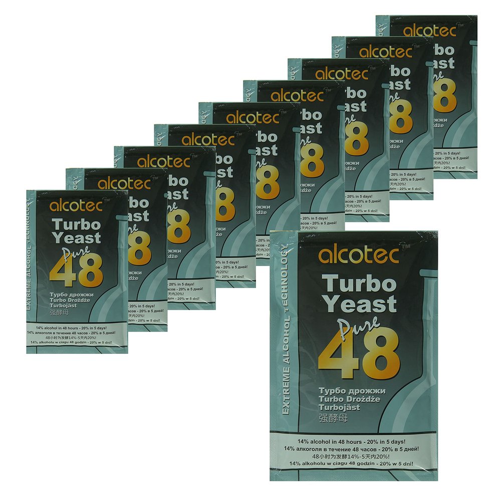 Alcotec 48 Hour Turbo Yeast | Brewers Yeast Powder| Wine Yeast for Wine Making | Dry Yeast | nutritional yeast | (Pack of 10)