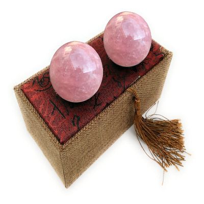 RCSTONE 1.4" Rose Quartz Baoding Balls Small Pink Crystal Healing Stress Balls, Hand Balls for Hand Therapy, Stress Relief and Fingers and Wrist Exercise Balls with Carry Pouch (Box-Packed) M27