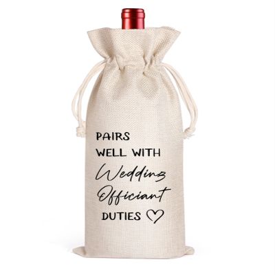 LANBAIHE Wedding Officiant Wine Gift Bag, Wine bag for Wedding Couples, Linen Drawstring Bag, Special Thank You Gift for Officiant