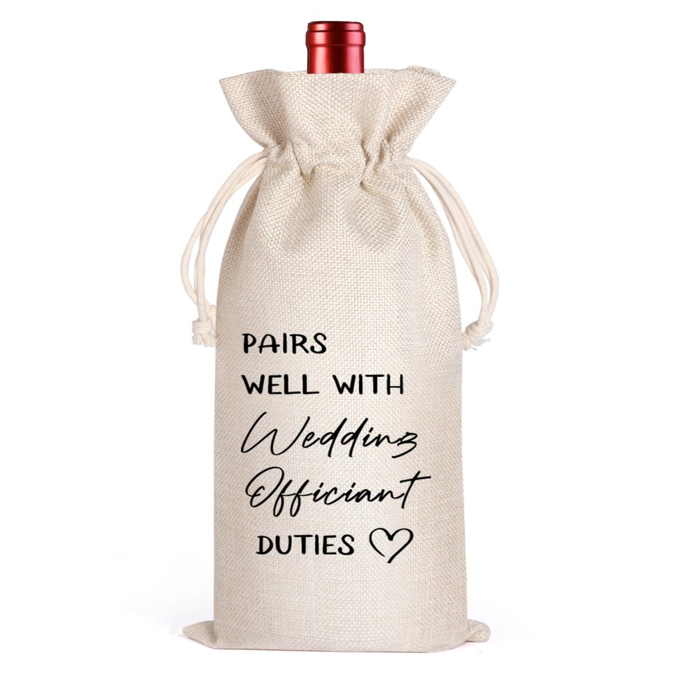 LANBAIHE Wedding Officiant Wine Gift Bag, Wine bag for Wedding Couples, Linen Drawstring Bag, Special Thank You Gift for Officiant