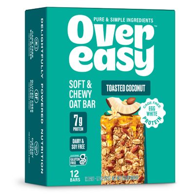 Over Easy Toasted Coconut Soft and Chewy Oatmeal Breakfast Bars - Granola and Protein Bars - 12 Energy Snack Bars - Clean, Gluten Free, Dairy Free, Soy Free and Kosher
