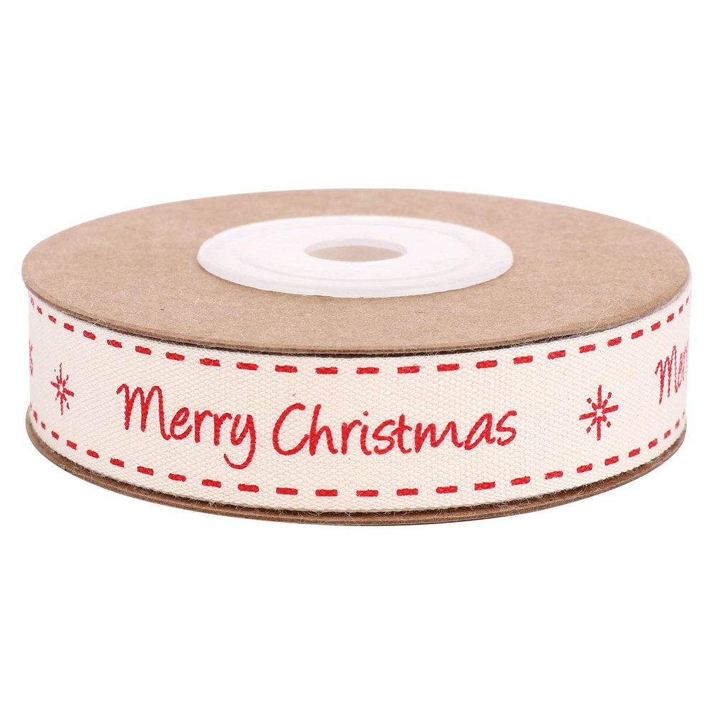 ARTIBETTER 1 Roll 10 Meters Christmas Ribbon Gift Wrapping Ribbon Cotton Merry Christmas Pattern Ribbon for Bouquet Wreath Gift Wrapping