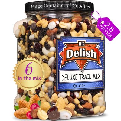 Deluxe Trail Mix with Greek Yogurt, Chocolate, Fruit and Nuts by Its Delish, 2.5 lbs Jumbo Container | Healthy Mix of Yogurt Coated Raisins & Dark Chocolate Chips, Sweet & Salty Snack | Kosher Dairy