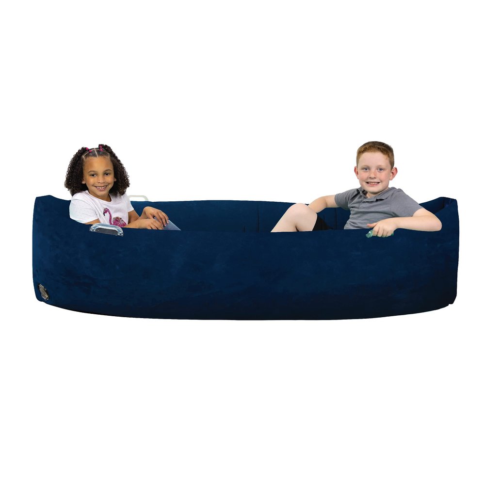 Bouncyband Large Comfy Peapod Sensory Chair Blue 80 Fun, Inflatable Peapod Chair Provides Therapeutic Sensory Relief and Compression Fits 2-3 Kids or 1 Adult, Includes Electric Air Pump