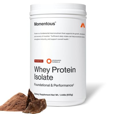 Momentous Essential Grass-Fed Whey Protein Powder  20 g Whey Isolate Protein  NSF Certified for Sport  Gluten-Free  25 Servings for Essential Everyday Use  Chocolate  Net WT 1.44 LB (655 g)