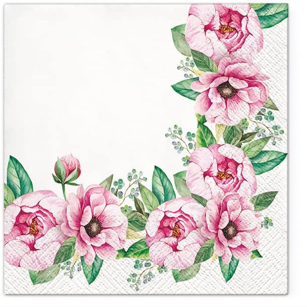 Keep Unique 20-ct 13x13 Flowers Paper Luncheon Decoupage Napkins, 3-Ply Servilletas Printed Flower Twigs Round Cocktail Napkin for Art, Dinner and Party, Disposable Napkins Decor