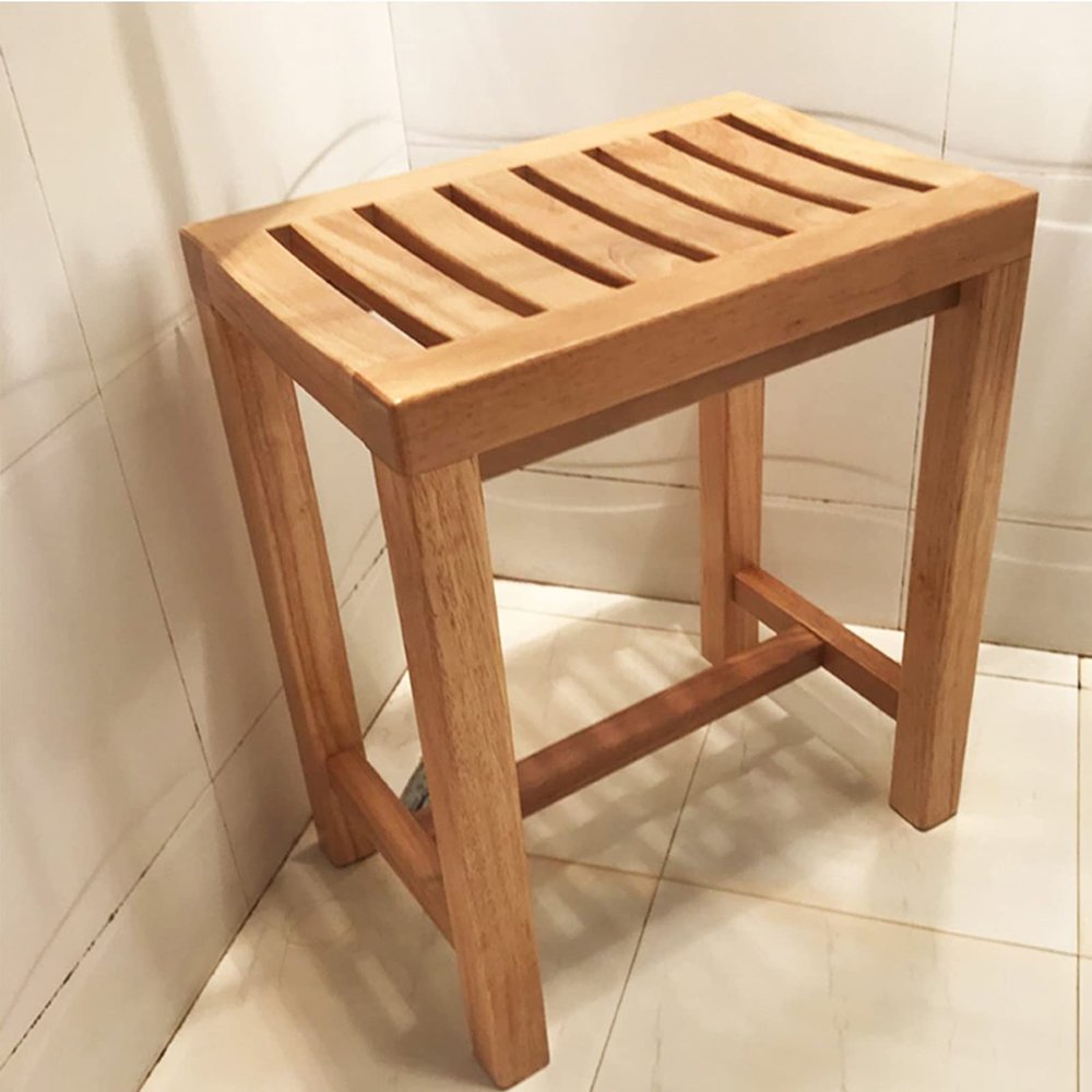 WL-ZZZ Shower Seat Bench for Bathroom, Original Wood Color Waterproof Bathing Stool for Elderly Disabled Non-Slip Bathtub Spa Chairs Change Shoes Stool 422843 Cm