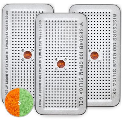 Wisesorb 100 Gram 3 Pack Indicating Silica Gel Canister, Gun Safe Dehumidifier (Orange to Green), Reusable Desiccant Canister Dehumidifier