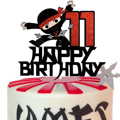 11th Happy Birthday Cake Topper Kung FU Ninja Themed Karate Boy Girl Glitter Party Cake Decorations