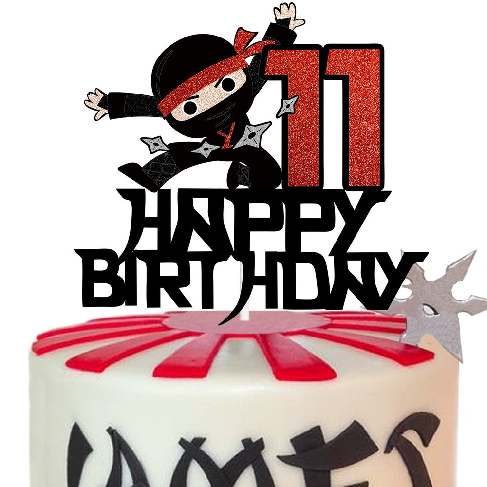 11th Happy Birthday Cake Topper Kung FU Ninja Themed Karate Boy Girl Glitter Party Cake Decorations