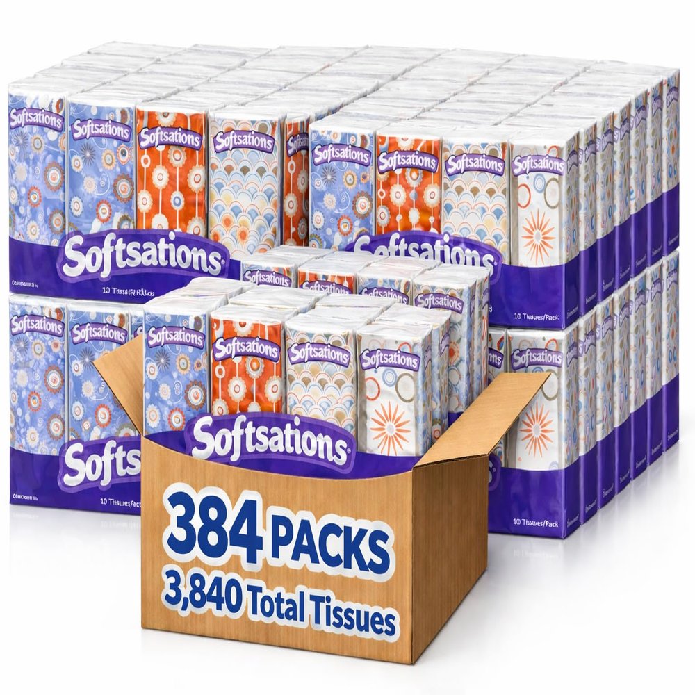 3,840 Count 3-Ply Pocket Facial Tissues  384 Travel Packs with 10 Tissues Each, Bulk Value Pack