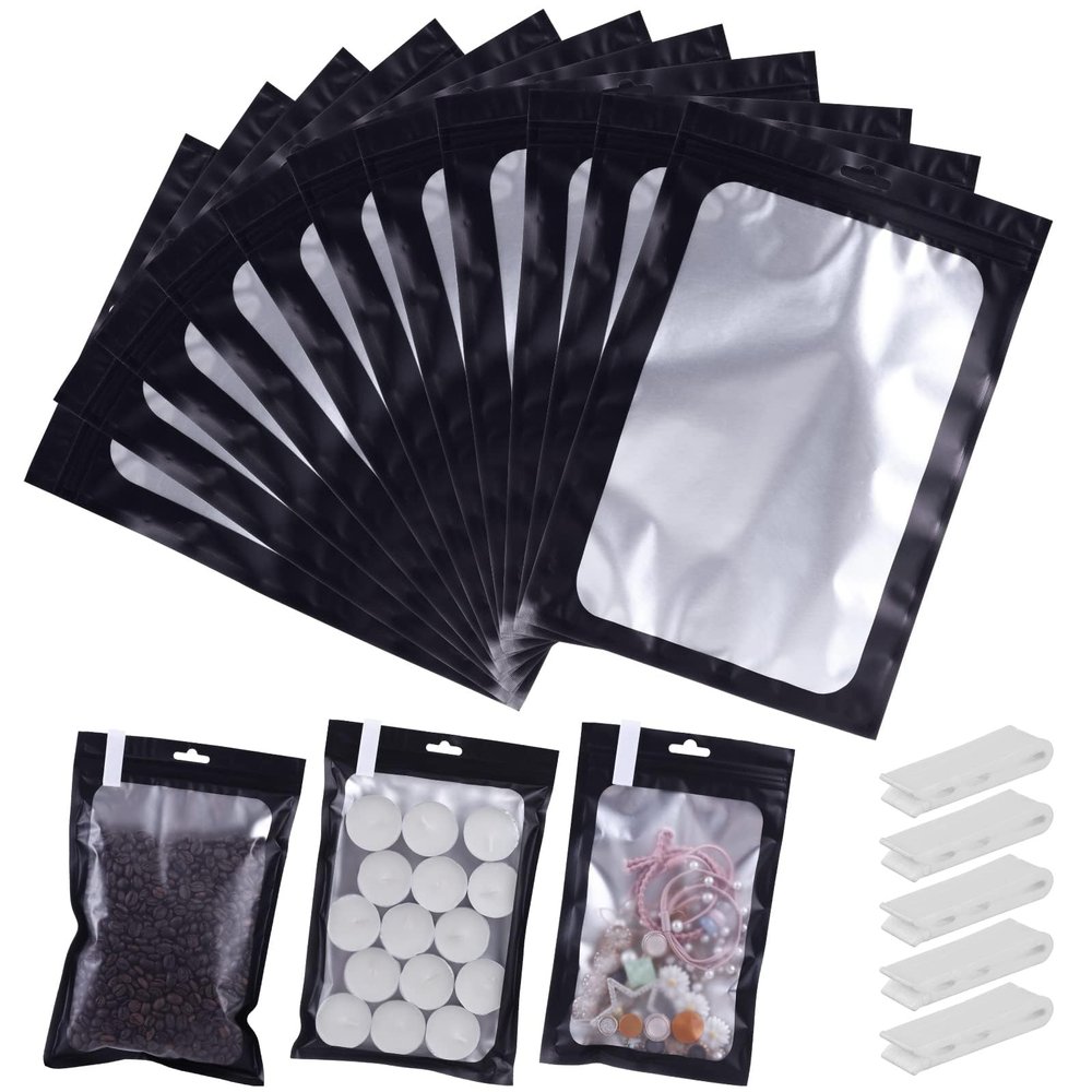 120 PCS-7x10 Reclosable Mylar Bags Black for Food Storage, Resealable Mylar Bag 1 Quart with Clear Window for Small Businesses, Smell Proof Aluminum Foil Zipper Edible Packaging Bag for Candies