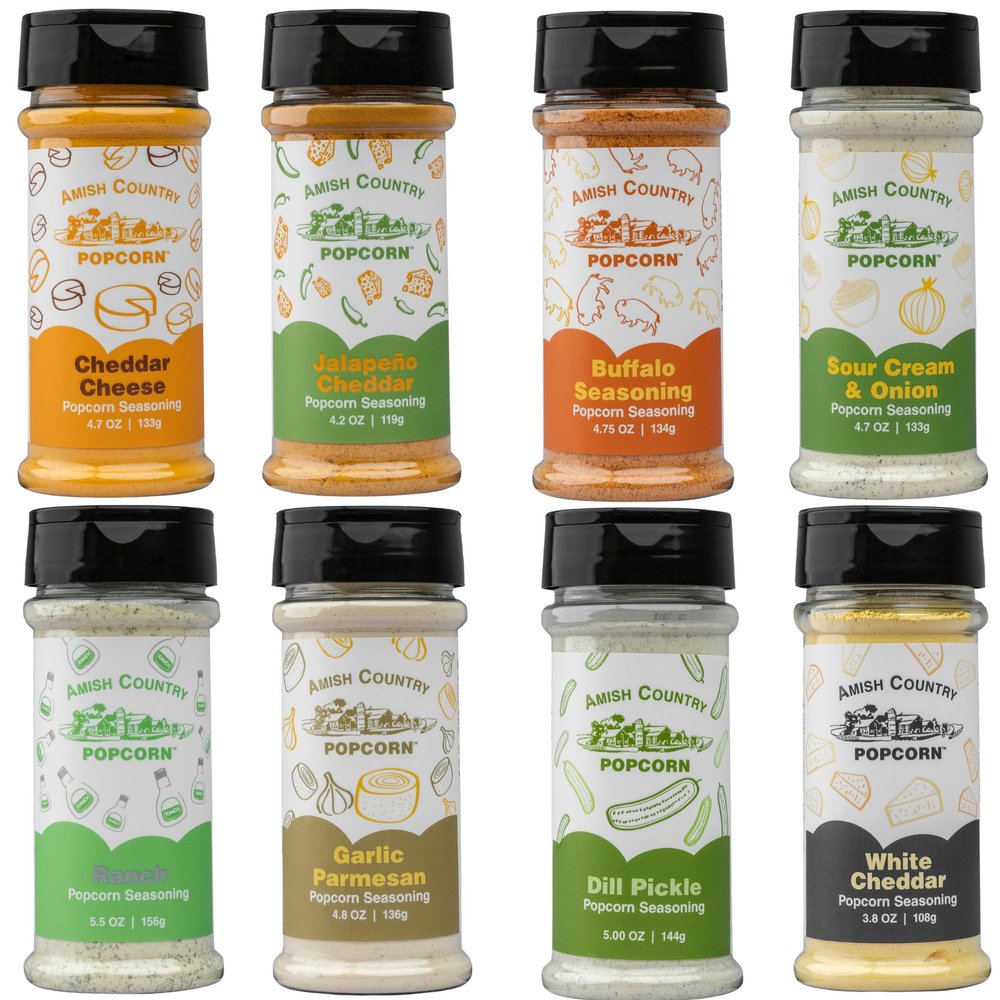 Amish Country Popcorn | 8 Pack Seasoning Bundle | Old Fashioned, Non-GMO and Gluten Free