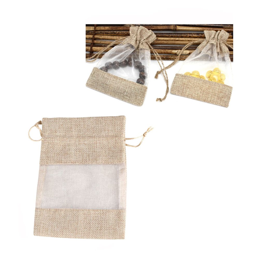 13x18cm Burlap Gift Bags with Drawstrings - Burlap & Sheer Organza Gift Bags Storage Jute Sacks for Wedding, Party, Birthday, DIY Craft 5PCS