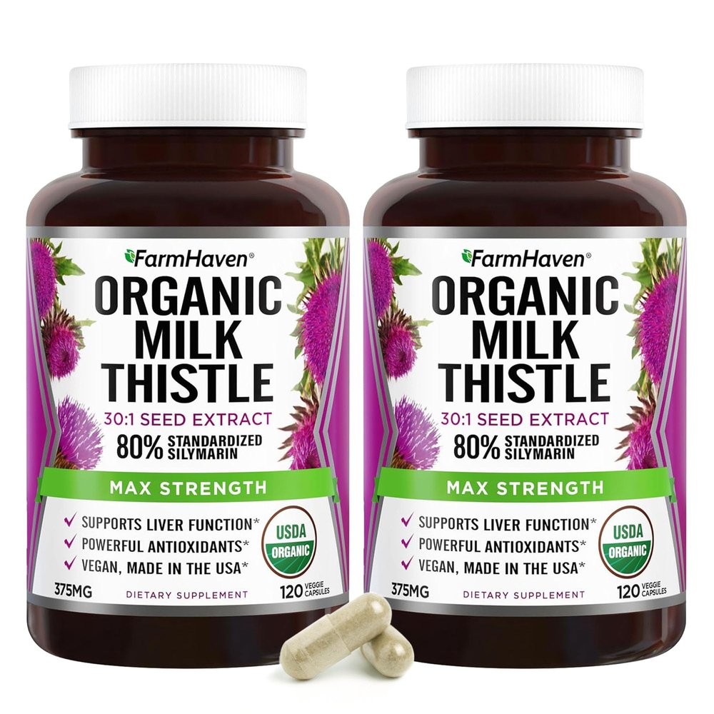 FarmHaven Silymarin Milk Thistle Capsules | 375mg Strength | 30X Concentrated Seed Extract & 80% Standardized Silymarin| Non-GMO | 120 Veggie Capsules, Pack 2